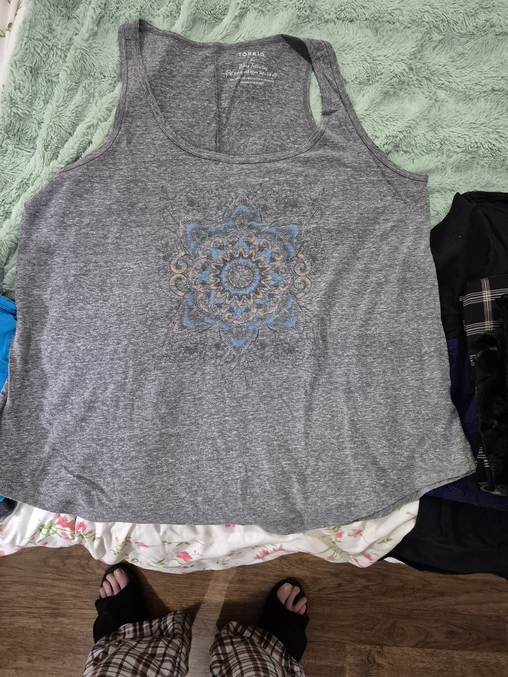 Torrid Gray Tank Top with Blue & Tan Medallion
